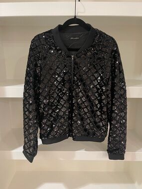 Shinestar Black Sequin Evening Bomber Jacket – Size M – Full Zip